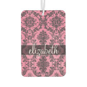 Roze en zwart  Damaspatroon met monogram Luchtverfrisser (Achterkant)