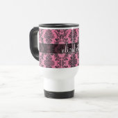Roze en zwart  Damaspatroon met monogram Reisbeker (Voorkant links)
