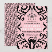 Roze en Zwart Damast Glam Halloween Kostuum Party Kaart (Voorkant / Achterkant)