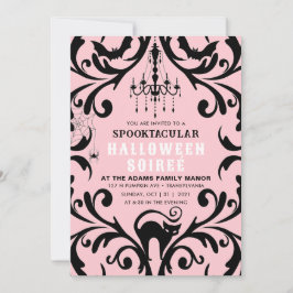 Roze en Zwart Damast Glam Halloween Soiree Kaart