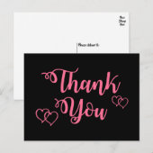 Roze en zwart dank je harten bruiloft partij briefkaart (Voorkant / Achterkant)