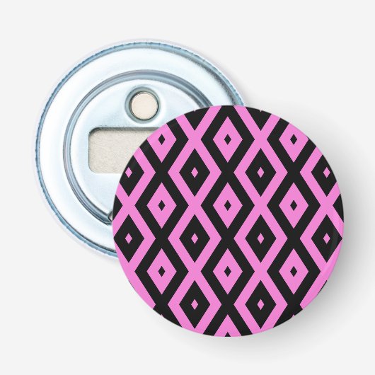 Roze en zwart diamantpatroon button flesopener (Voorkant)