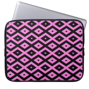 Roze en zwart diamantpatroon laptop sleeve