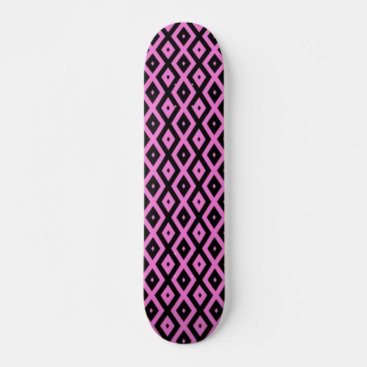 Roze en zwart diamantpatroon persoonlijk skateboard (Voorkant)