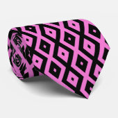 Roze en zwart diamantpatroon stropdas (Opgerold)
