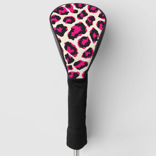 Roze en Zwart Dier Luipaard Print Golfheadcover (Voorkant)