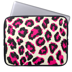 Roze en Zwart Dier Luipaard Print Laptop Sleeve
