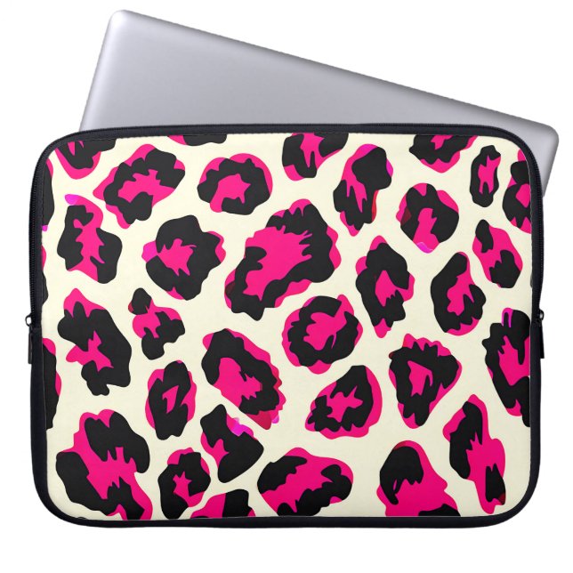 Roze en Zwart Dier Luipaard Print Laptop Sleeve (Voorkant)