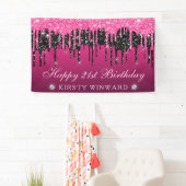 Roze en Zwart Dripping Glitter 21e Verjaardag Spandoek (Insitu)