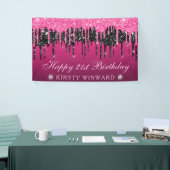 Roze en Zwart Dripping Glitter 21e Verjaardag Spandoek (Beurs)