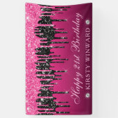 Roze en Zwart Dripping Glitter 21e Verjaardag Spandoek (Verticaal)