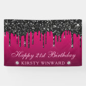 Roze en Zwart Dripping Glitter 21e Verjaardag Spandoek (Horizontaal)