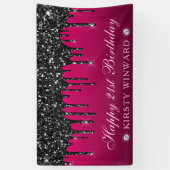 Roze en Zwart Dripping Glitter 21e Verjaardag Spandoek (Verticaal)