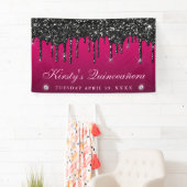 Roze en Zwart Dripping Glitter Quinceanera Spandoek (Insitu)