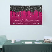 Roze en Zwart Dripping Glitter Quinceanera Spandoek (Beurs)