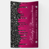 Roze en Zwart Dripping Glitter Quinceanera Spandoek (Verticaal)