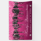 Roze en Zwart Dripping Glitter Quinceanera Spandoek (Verticaal)