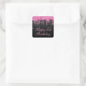 Roze en Zwart Dripping Glitter Verjaardag Vierkante Sticker (Tas)