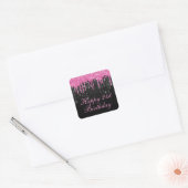 Roze en Zwart Dripping Glitter Verjaardag Vierkante Sticker (Envelop)