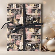 Roze en zwart Elegant Snowy Deer Forest