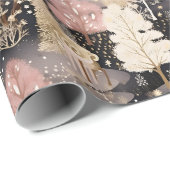 Roze en zwart Elegant Snowy Deer Forest Cadeaupapier (Rol Hoek)