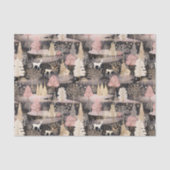 Roze en zwart Elegant Snowy Deer Forest Tissuepapier (Voorkant)