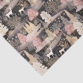 Roze en zwart Elegant Snowy Deer Forest Tissuepapier (Detail)