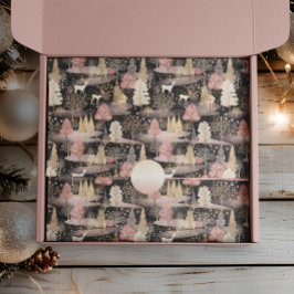 Roze en zwart Elegant Snowy Deer Forest Tissuepapier
