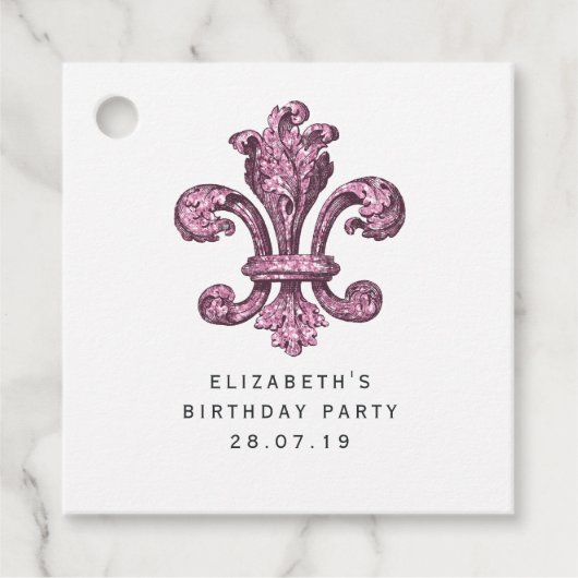 Roze en zwart Fleur de Lis Bedankjes Labels (Voorkant)
