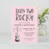 Roze en Zwart Geboren Twee Rock Gitaar 2e Verjaard Kaart (Staand voorkant)