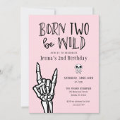 Roze en zwart geboren twee worden wild 2e verjaard kaart (Voorkant)