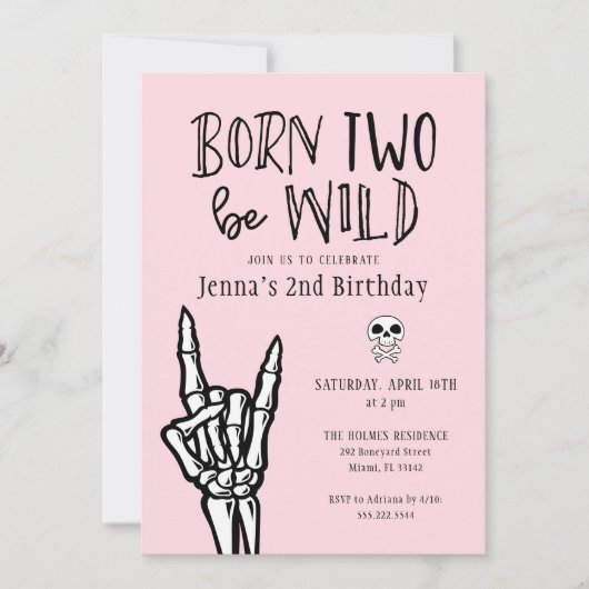 Roze en zwart geboren twee worden wild 2e verjaard kaart (Voorkant)