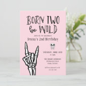 Roze en zwart geboren twee worden wild 2e verjaard kaart (Staand voorkant)