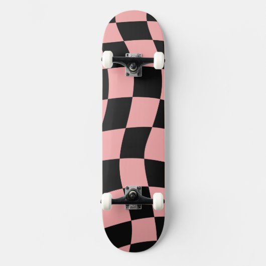 Roze en zwart gecheckt persoonlijk skateboard (Voorkant)