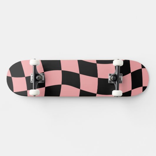 Roze en zwart gecheckt persoonlijk skateboard (Horizontaal)