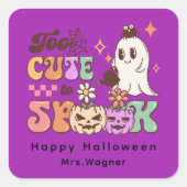 Roze en Zwart Gelukkige Halloween Groet Vierkante Sticker (Voorkant)