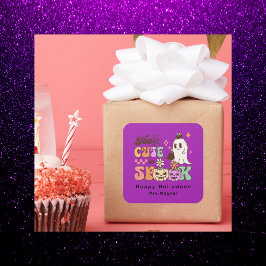 Roze en Zwart Gelukkige Halloween Groet Vierkante Sticker