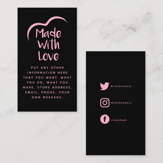 Roze en zwart gemaakt van het liefdeshart Silhouet Informatiekaartje (Voorkant / Achterkant)