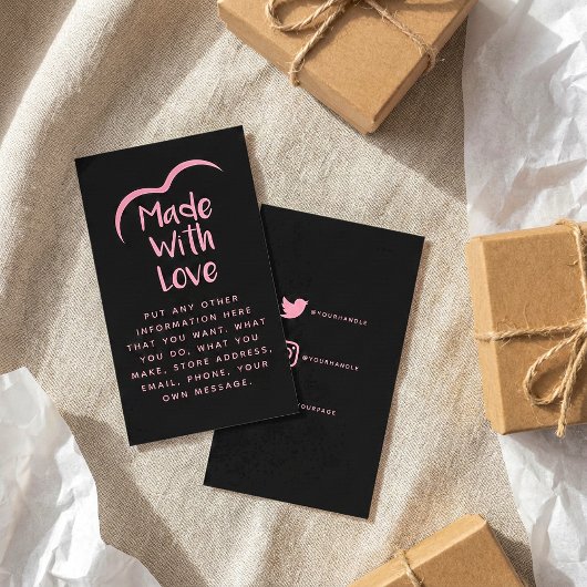 Roze en zwart gemaakt van het liefdeshart Silhouet Informatiekaartje