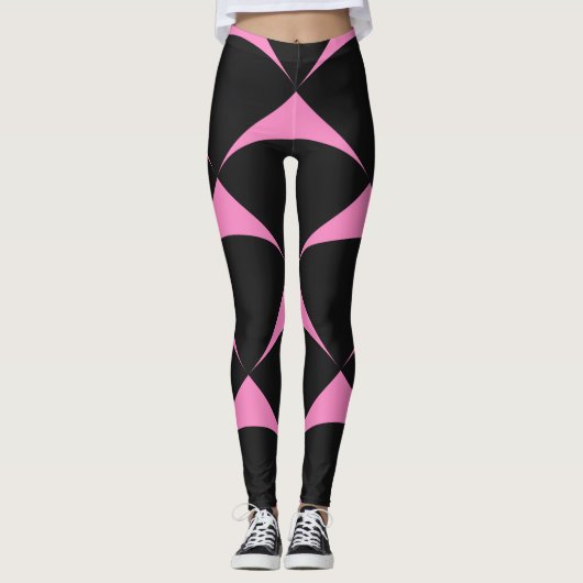 Roze en zwart geometrisch patroon leggings (Voorkant)