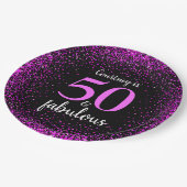 Roze en zwart gepersonaliseerd 50 en geweldig papi papieren bordje (Gekanteld)