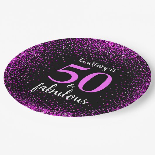 Roze en zwart gepersonaliseerd 50 en geweldig papi papieren bordje (Gekanteld)