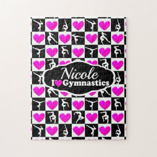 ROZE EN ZWART GEPERSONALISEERD GYMNAST ONTWERP LEGPUZZEL