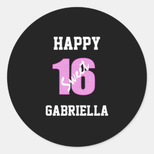 Roze en zwart gepersonaliseerd lief 16 Stickers