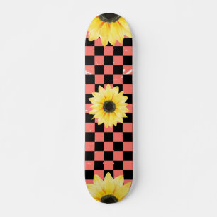 roze en zwart Geruit & Zonnebloem Persoonlijk Skateboard