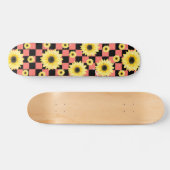 roze en zwart Geruit & Zonnebloem Persoonlijk Skateboard (Horizontaal)