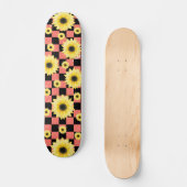 roze en zwart Geruit & Zonnebloem Persoonlijk Skateboard (Voorkant)