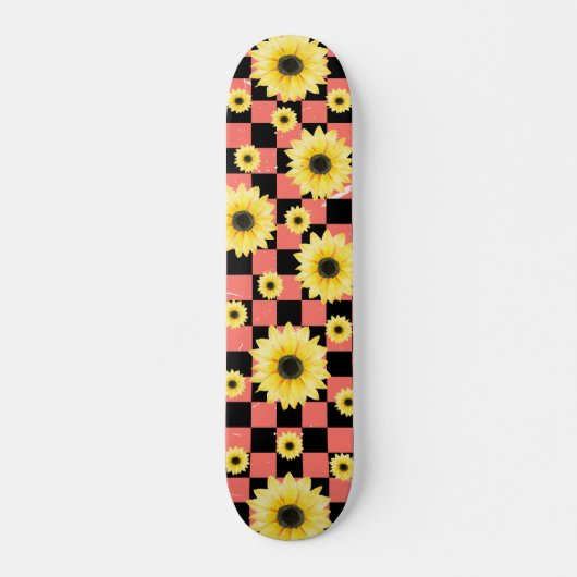 roze en zwart Geruit & Zonnebloem Persoonlijk Skateboard (Voorkant)