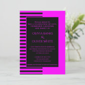 Roze en zwart gestreken trouwuitnodiging (Staand voorkant)