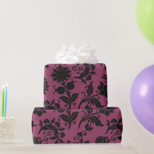 Roze en Zwart Gotische Bloemen Patroon Halloween Cadeaupapier